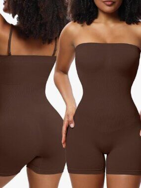 Strapless Shorts Bodysuit Shapewear Tummy Control Sculpt Seamless XL Brown